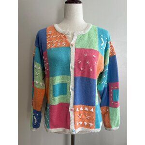Mandal Bay Cardigan Sweater Womens L Vivid Pastel Dopamine Core 90s